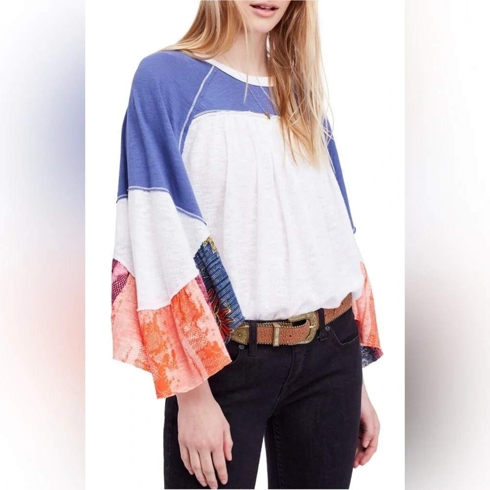 We The Free Friday Fever Blouse Womens Medium Multicolor Patchwork Boho‎ Top